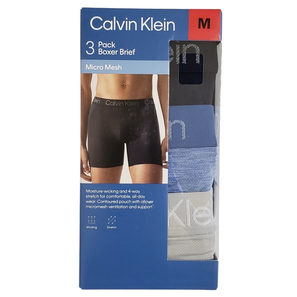 Calvin Klein Men's Micro Mesh Boxer Briefs Underwear Moisture Wicking 3 Pairs - Picture 1 of 2